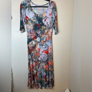 Soft Surroundings Red and Blue Abstract Sheath Dress with 3/4 Sleeves Small